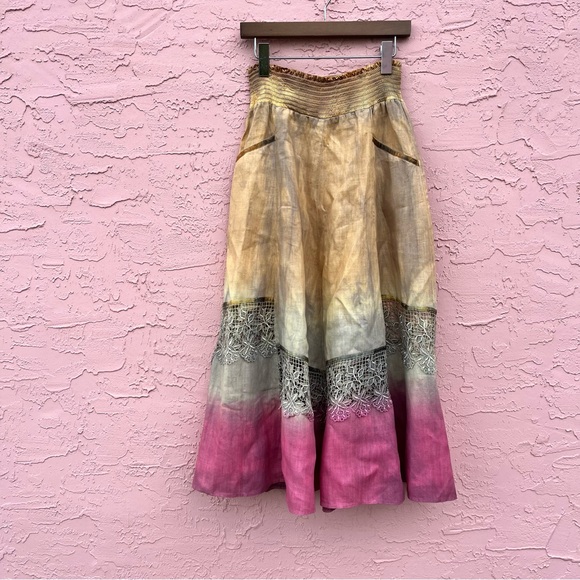 Cache Dresses & Skirts - Cache Ombré Tie Dye Linen Skirt Vintage Size M Oversized 80s